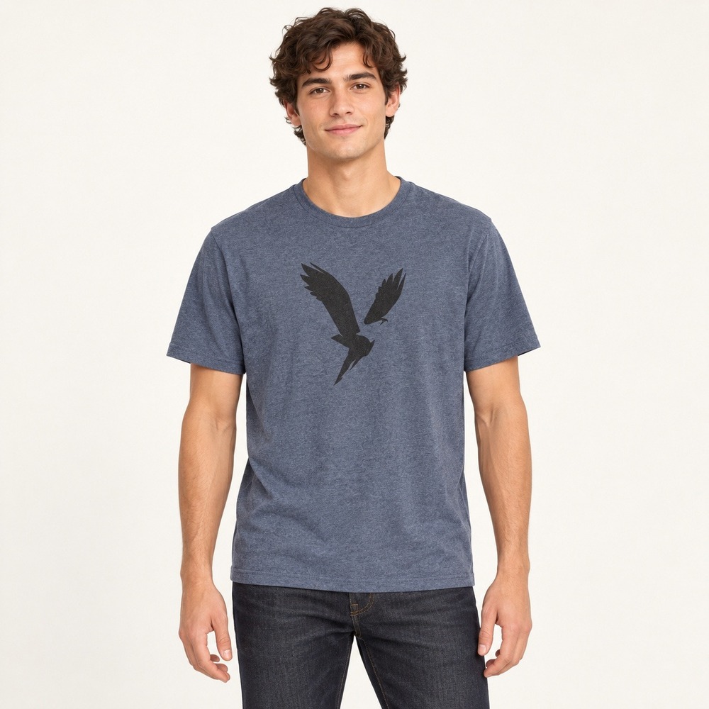 American Eagle Mens Super Soft Standard Fit Blue Heather Eagle Graphic T-Shirt L